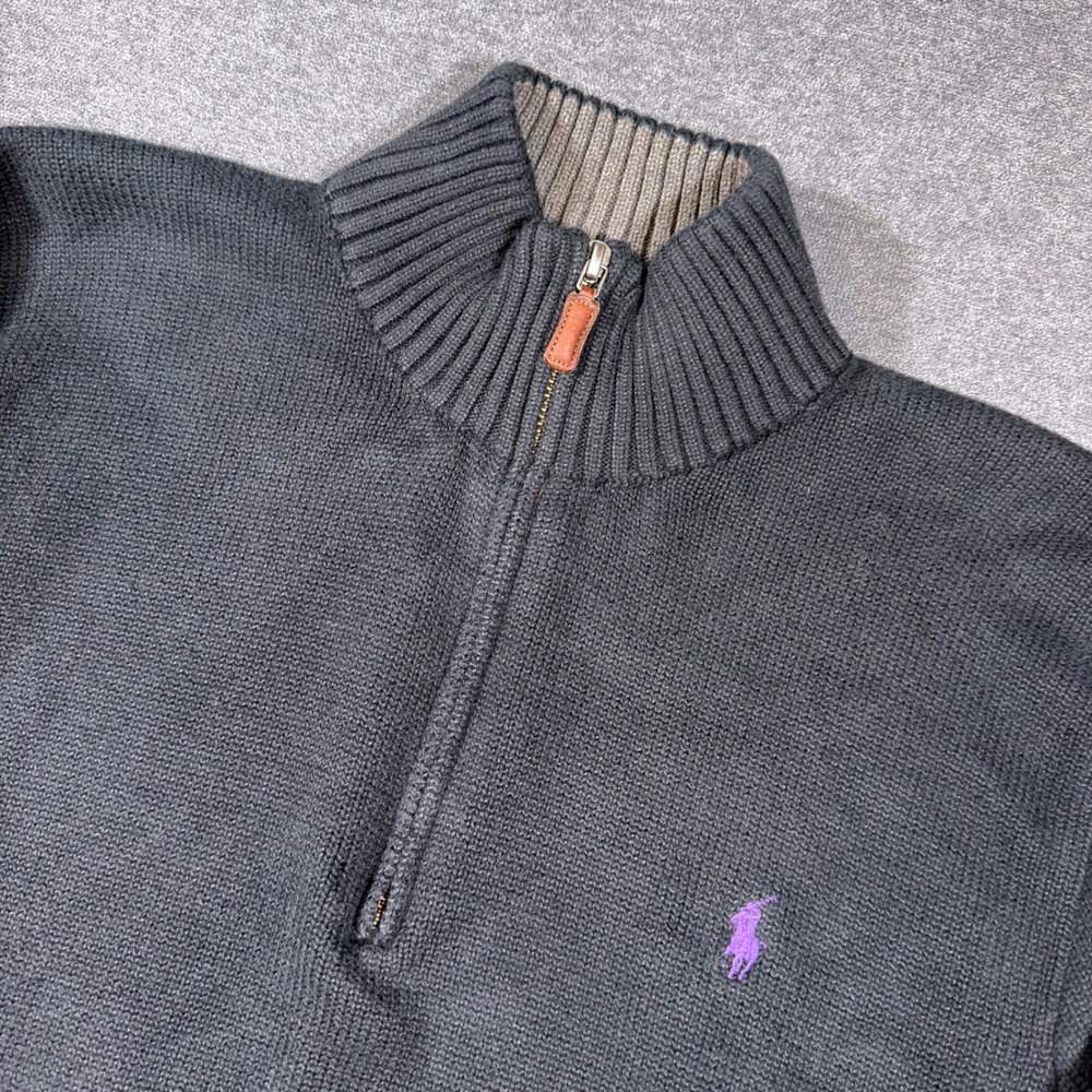 Polo Ralph Lauren Quarter Zip Knit Sweater Mens L Black Cotton Pony Pullover